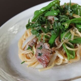 豚ロースとシシトウの梅醤油パスタ